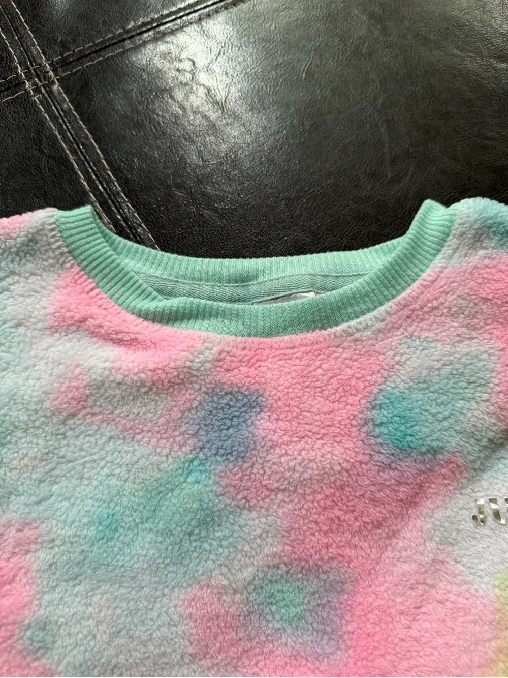Justice - Girl’s Plush Tie-Dye Sweatshirt in Pink, Mint & Yellow